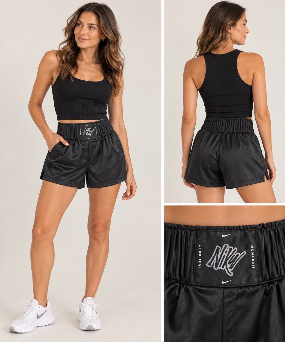 Nike Women’s Small Black Satin High Waist Shorts Elastic Waist Athleisure